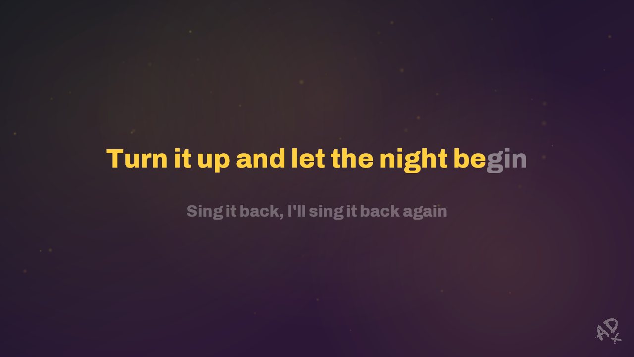 A lyric frame changing aspect ratio
